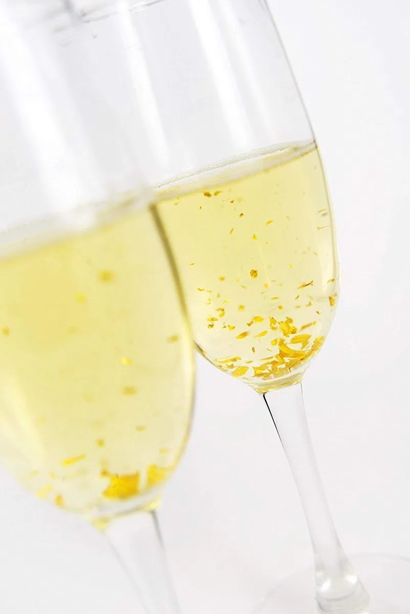 BARNABAS BLATTGOLD Foglia d'oro commestibile per bevande, fiocchi d'oro commestibili, fiocchi d'oro, fiocchi d'oro commestibili per alimenti, 1 confezione