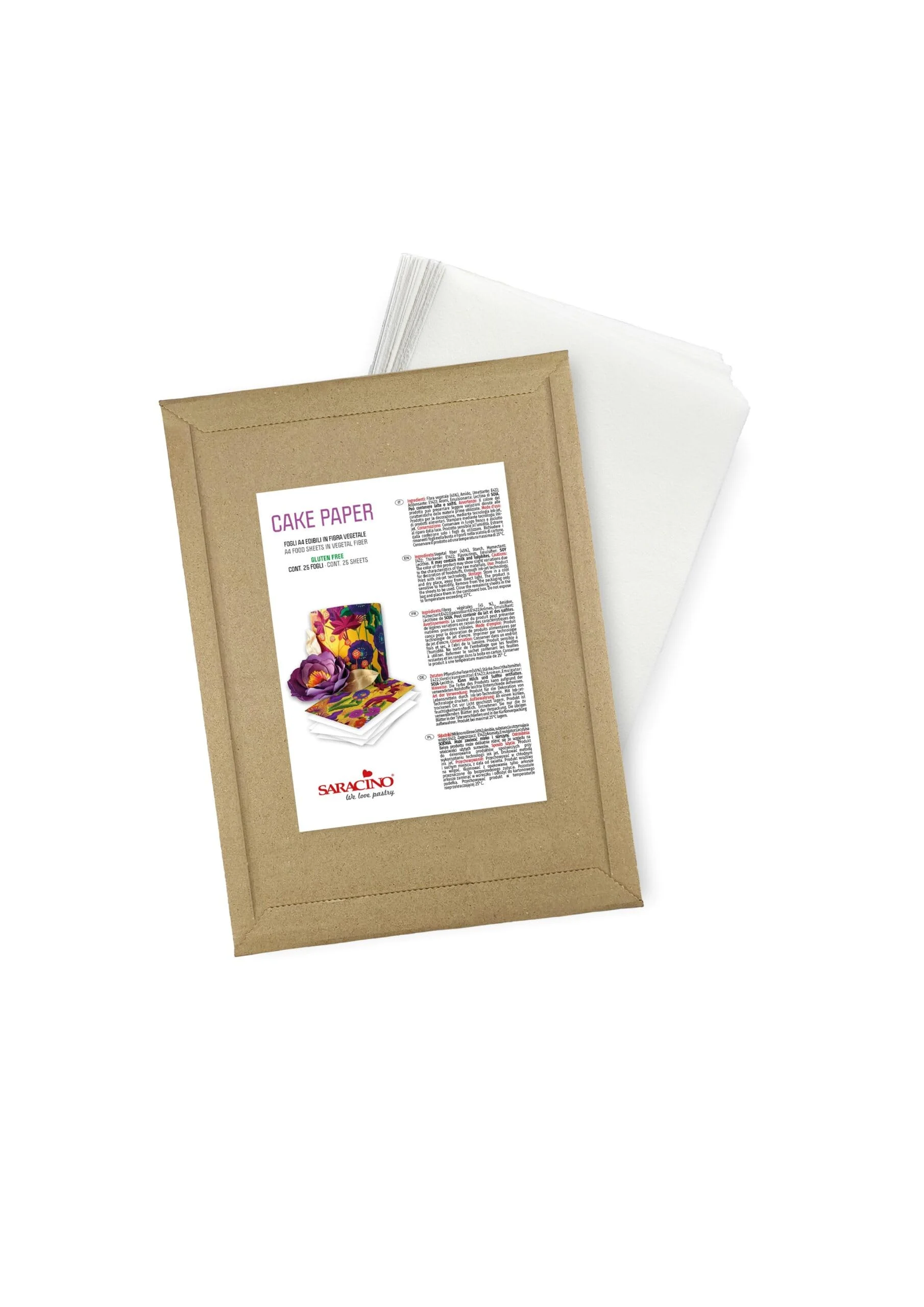 SARACINO We love pastry Fogli Edibili ad Alta Risoluzione A4 per Decorazioni Torte, Flessibili e Senza Zucchero, Perfetti al Taglio, Ideali per Stampanti Ink-Jet - 25 fogli